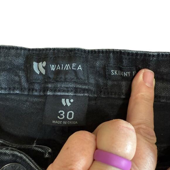 Waimea Skinny Graffiti Paint Spider Web Skull Jet Black Men Jeans 30x32 Emo - Picture 7 of 12